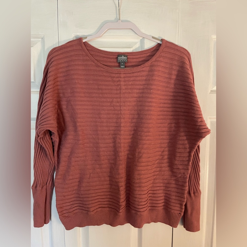 Soho Pink Crew Neck Ribbed Sweater